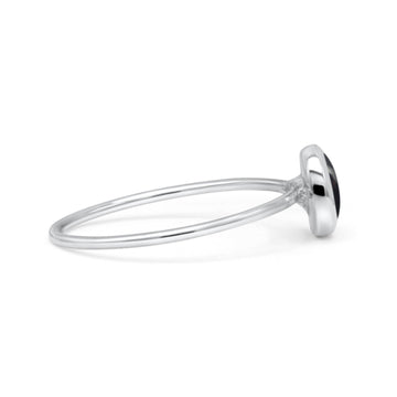 Round Statement Fashion Petite Dainty Thumb Ring Simulated Black Onyx Solid 925 Sterling Silver